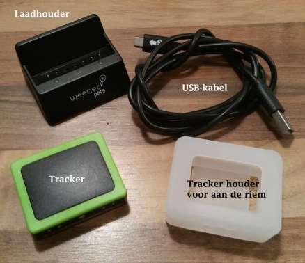 USB-kabel, een houder voor het opladen en een houder