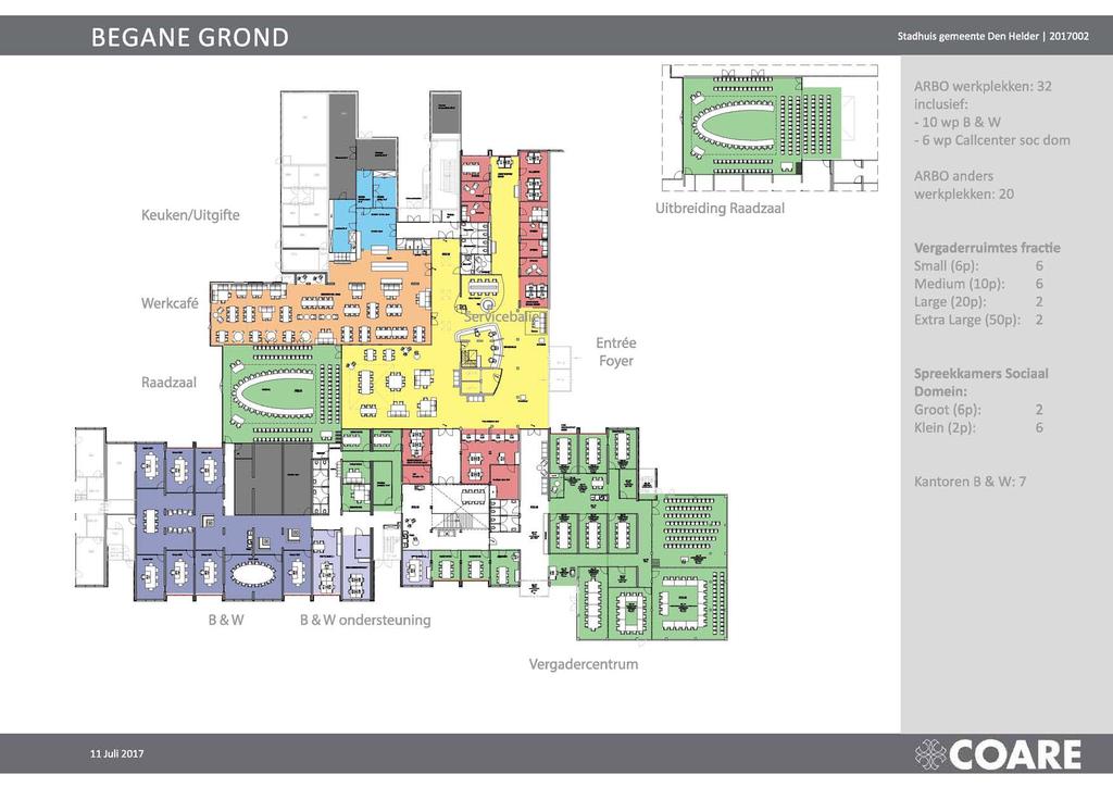 B E G A N E G R O N D Stadhus gemeente Den Helder 207002 ÛÛnf ARBO werkplekken: 32 nclusef: -0 wp B S W - 6 wp Callcenter soc dom Keuken/Utgfte Utbredng Raadzaal ARBO anders werkplekken: 20 Werkcafé