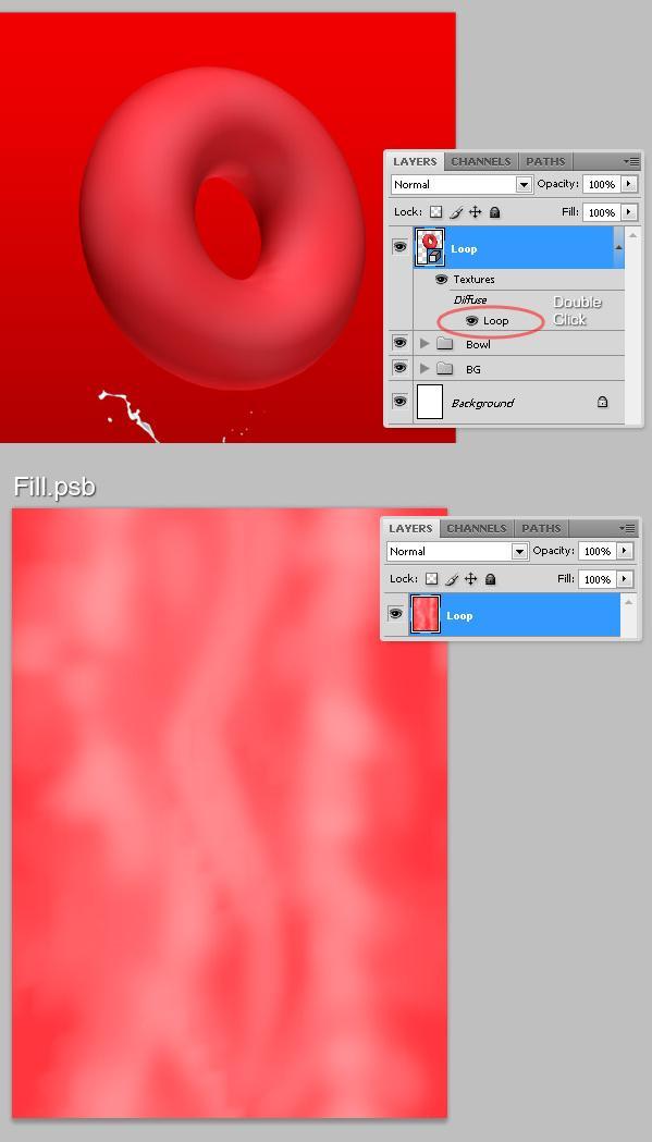 #FFC6CA, zacht penseel van 100px, dekking en stroom = 50%, schilder nu direct over het 3D object.