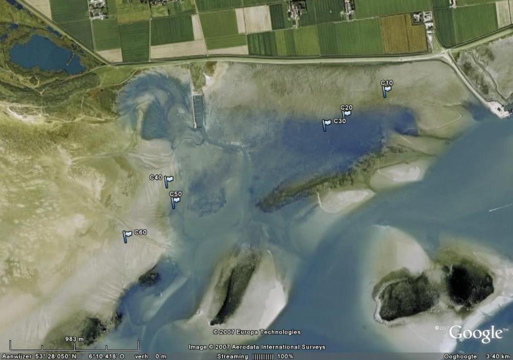 2.5 Schiermonnikoog. In 2007 zijn 6 meetstations uitgezet ten zuiden van Schiermonnikoog. Drie in het gebied tussen de veerdam en de jachthaven en drie ten westen van de jachthaven.