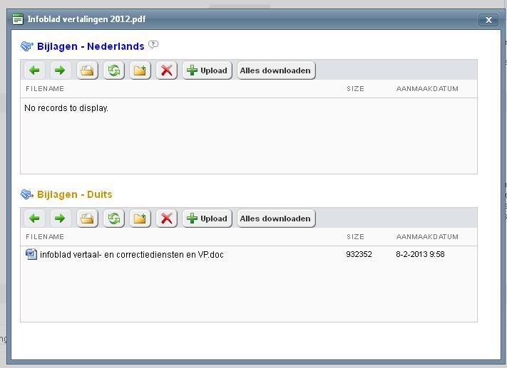 beeld bij Documenten en de vertaling in het mapje van de bijlagen (rechts onderin beeld): Klik op de naam van het