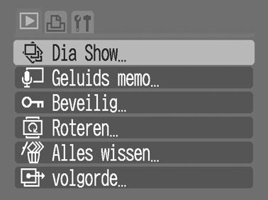 Automatische weergave (Dia Shows) Beelden op de geheugenkaart automatisch weergeven. * De beeldinstellingen voor diashows worden gebaseerd op de DPOF-norm (Digital Print Order Format).