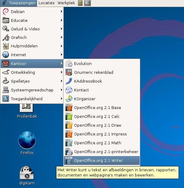 OOo opstarten vanuit het systeemmenu Linux/GNOME GNOME installaties verschillen naar gelang de distributie. De meest recente distributies hebben OpenOffice.