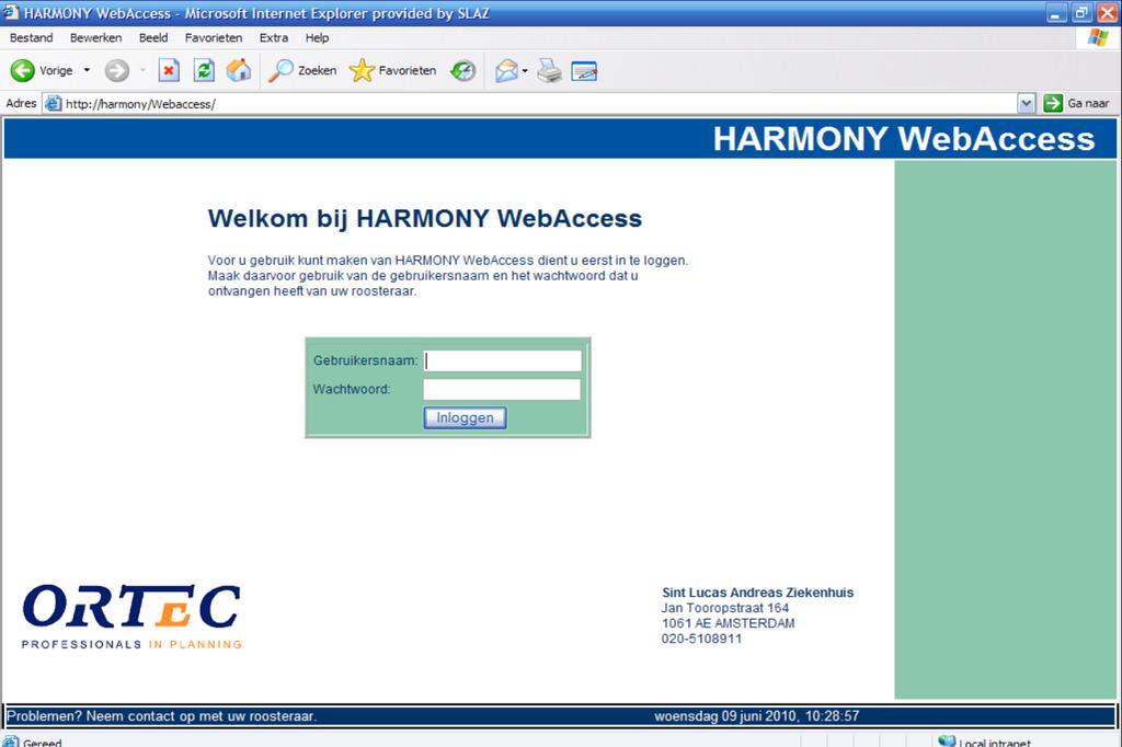 Harmony Mijn online rooster. Handleiding voor medewerkers. 1. Inleiding Harmony WebAcces is het programma waarmee medewerkers toegang hebben tot het roosterprogramma Harmony.