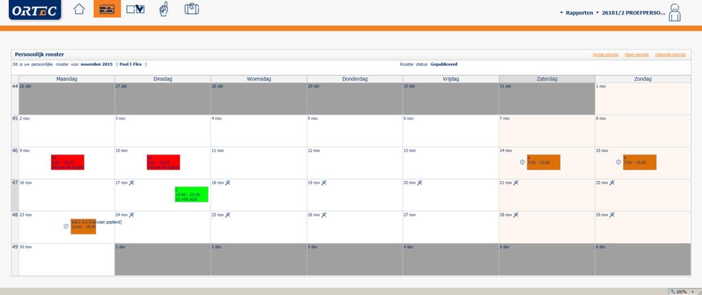 5. Inzien rooster medewerkers I-Flex Medewerkers van I-Flex zien verschillende kleuren bij ingeplande diensten.