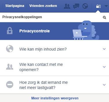 Privacycontrole De privacy-instellingen zijn een belangrijk onderdeel van Facebook. Er is onder meer ingesteld wie jouw berichten mag lezen en wie contact met je kan opnemen via Facebook.