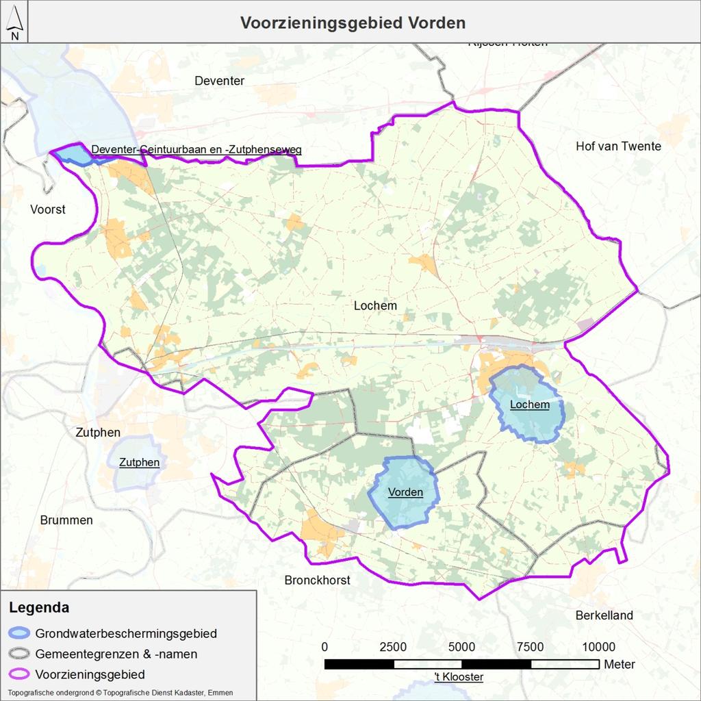 3.2 Voorzieningsgebied Vanaf juni 2008 wordt water van drinkwaterwinning Vorden via het distributiereservoir van drinkwaterwinning Lochem gedistribueerd.
