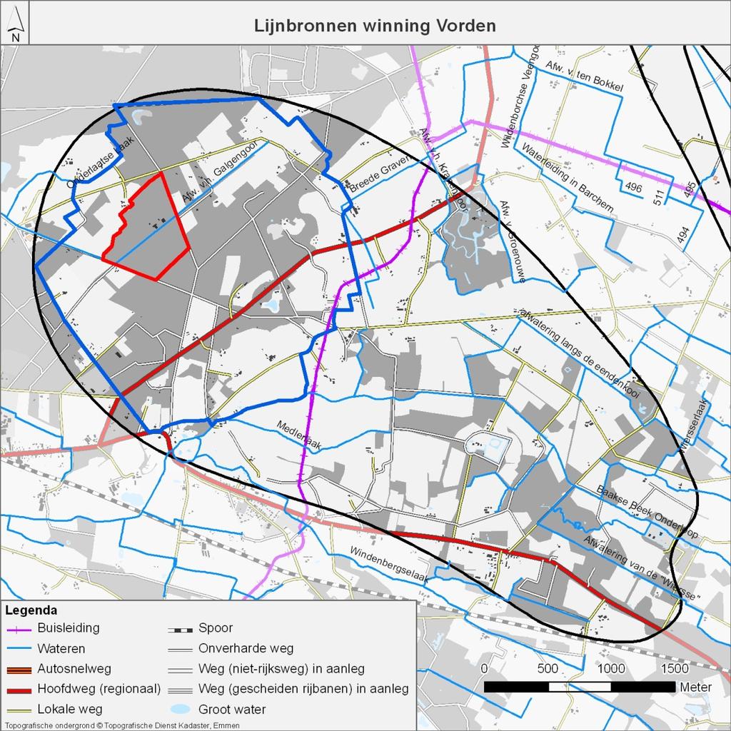 6.2 Lijnbronnen Aan de hand van de risicokaart (http://risicokaart.nl/) en de topografische kaart zijn de belangrijkste lijnbronnen in de omgeving van de winning Vorden in beeld gebracht.
