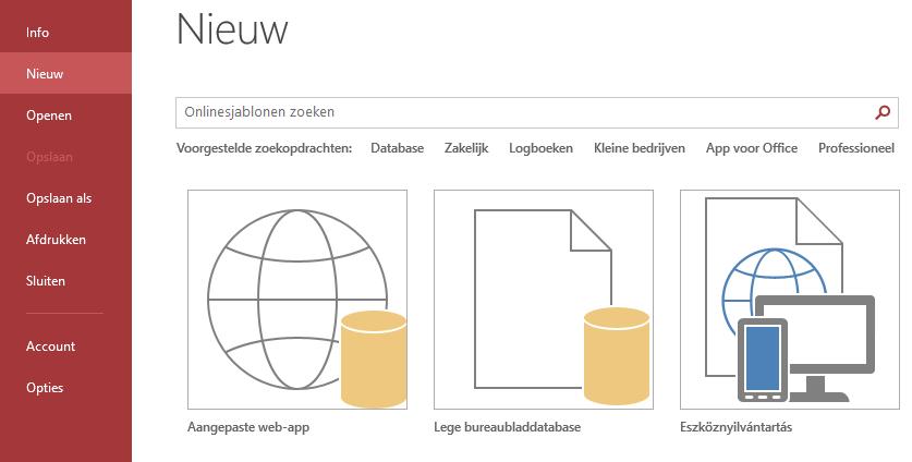 2. Snelzoekkaart I Backstageweergave Start uw werk aan een nieuwe database door op Nieuw of op Openen te klikken om een bestaand bestand te openen.