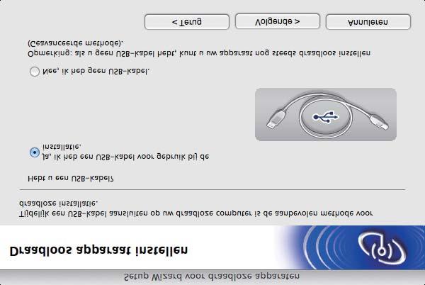 2 MFL-Pro Suite instlleren Als e rloze instellingen niet werken, wort het sherm Setup Wizr voor rloze pprten weergegeven.