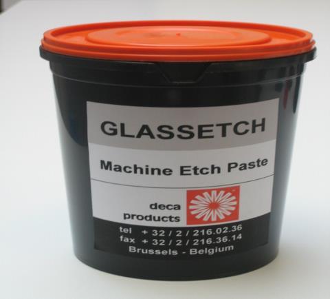 Starter - pag 11 Deca Products Glassetch GLASSETCH Glassetch Paste Etspasta voor het matteren van glas, met borstel of in zeefdruk Pâte pour mâter le verre, à la brosse ou en sérigraphie 1 kg