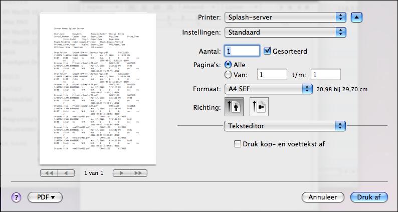 AFDRUKKEN VANUIT MAC OS X 24 OPMERKING: Sommige afdrukopties die u vanuit het printerstuurprogramma of vanuit een toepassing kunt selecteren, komen overeen met specifieke afdrukopties van de EFI