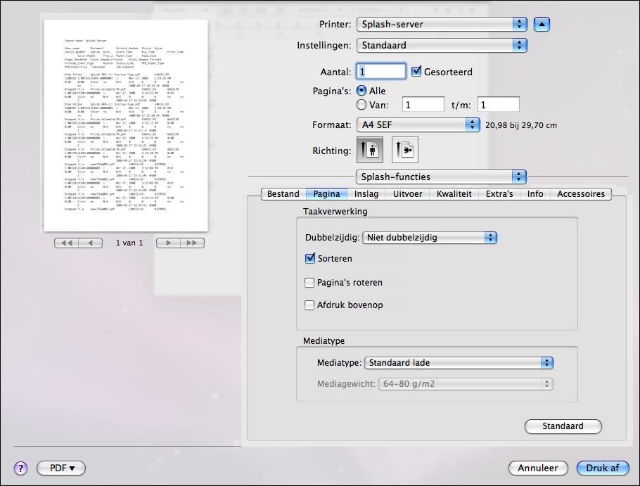 AFDRUKKEN VANUIT MAC OS X 26 Klik op het tabblad Pagina om opties voor taakverwerking en