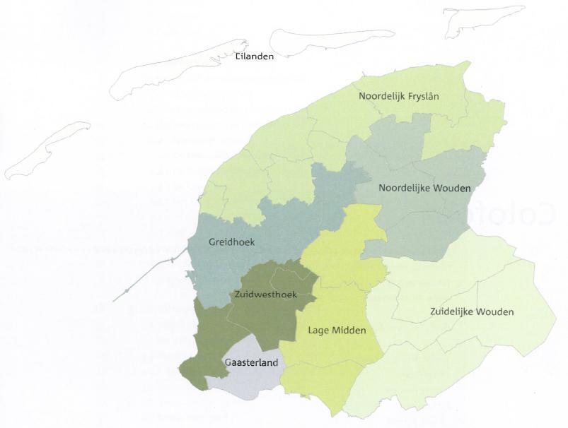 Kaart 1: deelgebieden in Fryslân Bron: Landbouwstructuuronderzoek Fryslân, DLG, 20