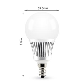 E14 RGBW 5W E14, full color RGBW of 3000K warm wit Aan te sturen door de DLT-096 afstandbediening, wandcontroller B3/T3 of WIFI router DLT-iBOX2 Verwachte levensduur 50.