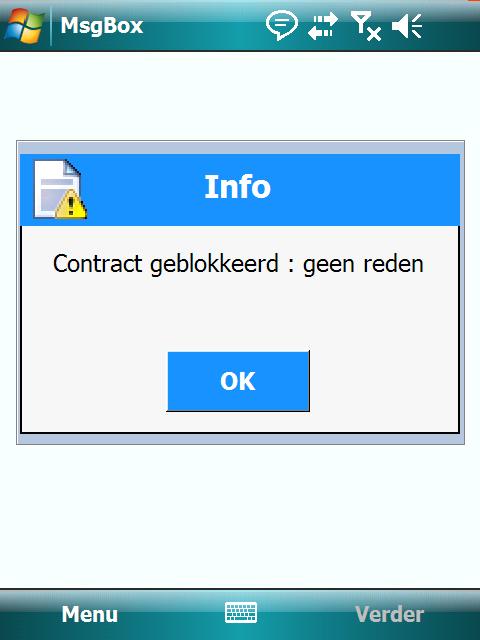 Indien het contract geblokkeerd is wordt, kan er niet worden verhuurd. De reden, indien ingegeven, wordt getoond.