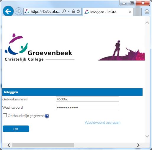 Vul bij wachtwoord het wachtwoord in zoals verstrekt door Personeelszaken.
