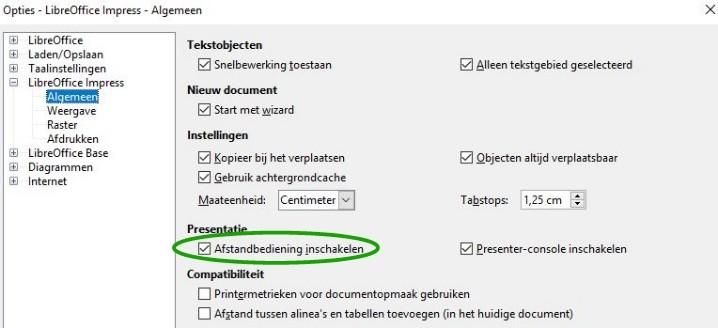 Afbeelding 34: Afstandsbediening inschakelen voor LibreOffice Impress Een presentatie met Impress