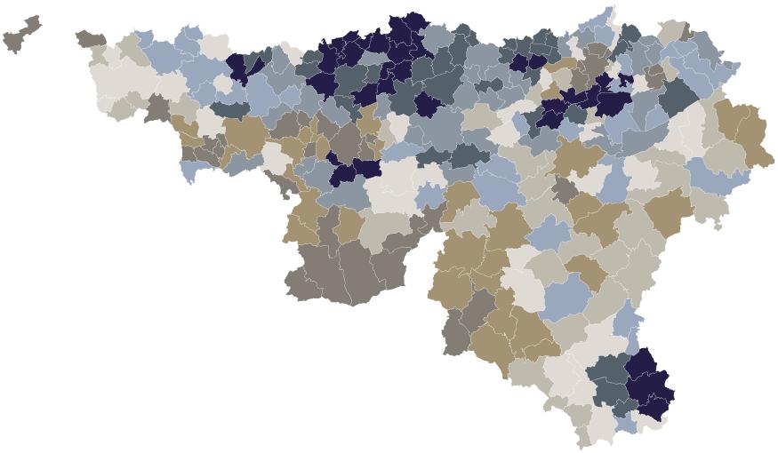 Kaart 1 Rijkdomindex per gemeente t.o.v.