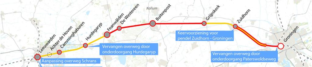 Sneltrein Groningen - Leeuwarden Het projectalternatief en de twee varianten daarbinnen worden in het MER beoordeeld op de gevolgen voor het milieu.