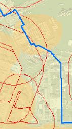 Verder volgt de veiligheidscontour de contouren van het dorp Heijplaat via de Arie den Toomweg en de Bunschotenweg naar de Waalhavenweg.