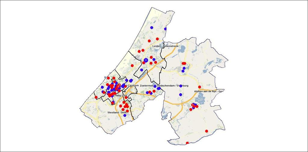 2015 (week 1-25) 2016 (week 1-25 Concentratiegebieden en sectoren Met betrekking tot de ruimtelijke concentratie van overvallen vallen de winkelgebieden - met name in het centrum van de meeste