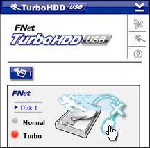 3.2 Het gebruik van de software 1. Klik op het bureaublad op de snelkoppeling 'TurboHDD USB' of klik op Start Alle programma's 'TurboHDD USB' 'TurboHDD USB' om het programma te starten. 2.