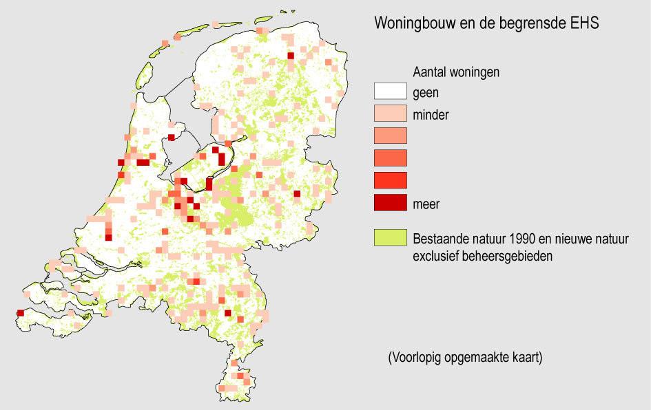 Figuur 2. Hoe nodig een adequate bescherming van natuurgebieden is, blijkt uit de mate waarin bouwactiviteiten plaatsvinden in de EHS.