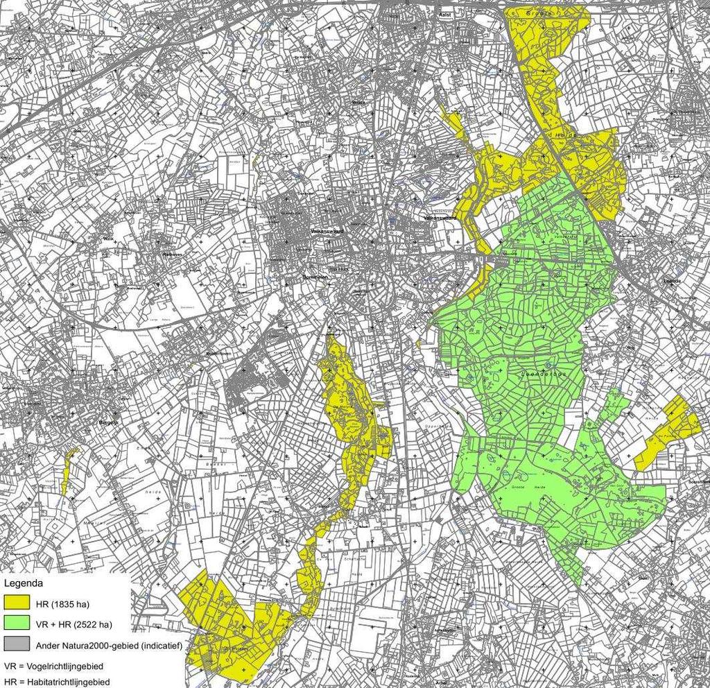 Figuur 3-3: Begrenzing Natura 2000-gebied Leenderbos, Groote Heide & De Plateaux (bron: Ministerie van EZ). 3.2.3 Instandhoudingsdoelstellingen Het hele gebied is aangewezen in het kader van de Habitatrichtlijn, een deel ook in het kader van de Vogelrichtlijn.