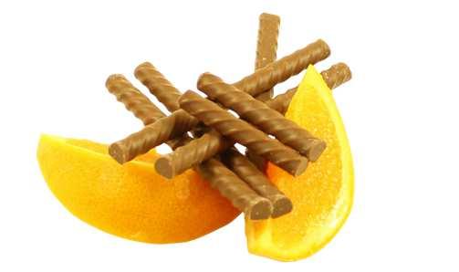 121. Chocolade sticks - Sinaasappel: Melkchocolade met sinaasappelsmaak -