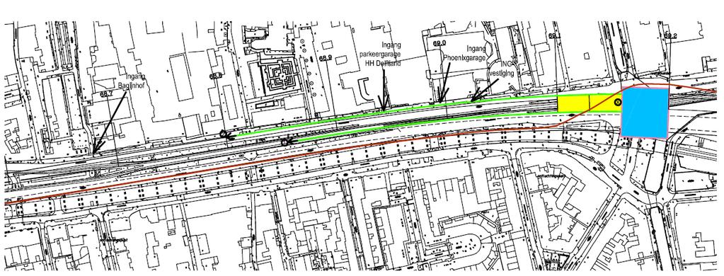 Tramfasering Tweesporige tramlijn in gebruik tijdens bouw. Frequent omgelegd om tunnelbouw mogelijk te maken.