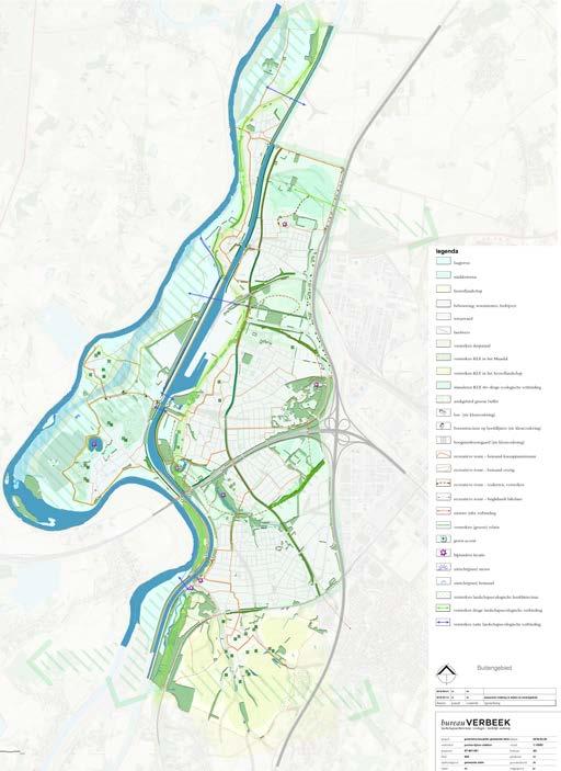 De oranje lijnen geven de huidige recreatieve structuur weer, de groen