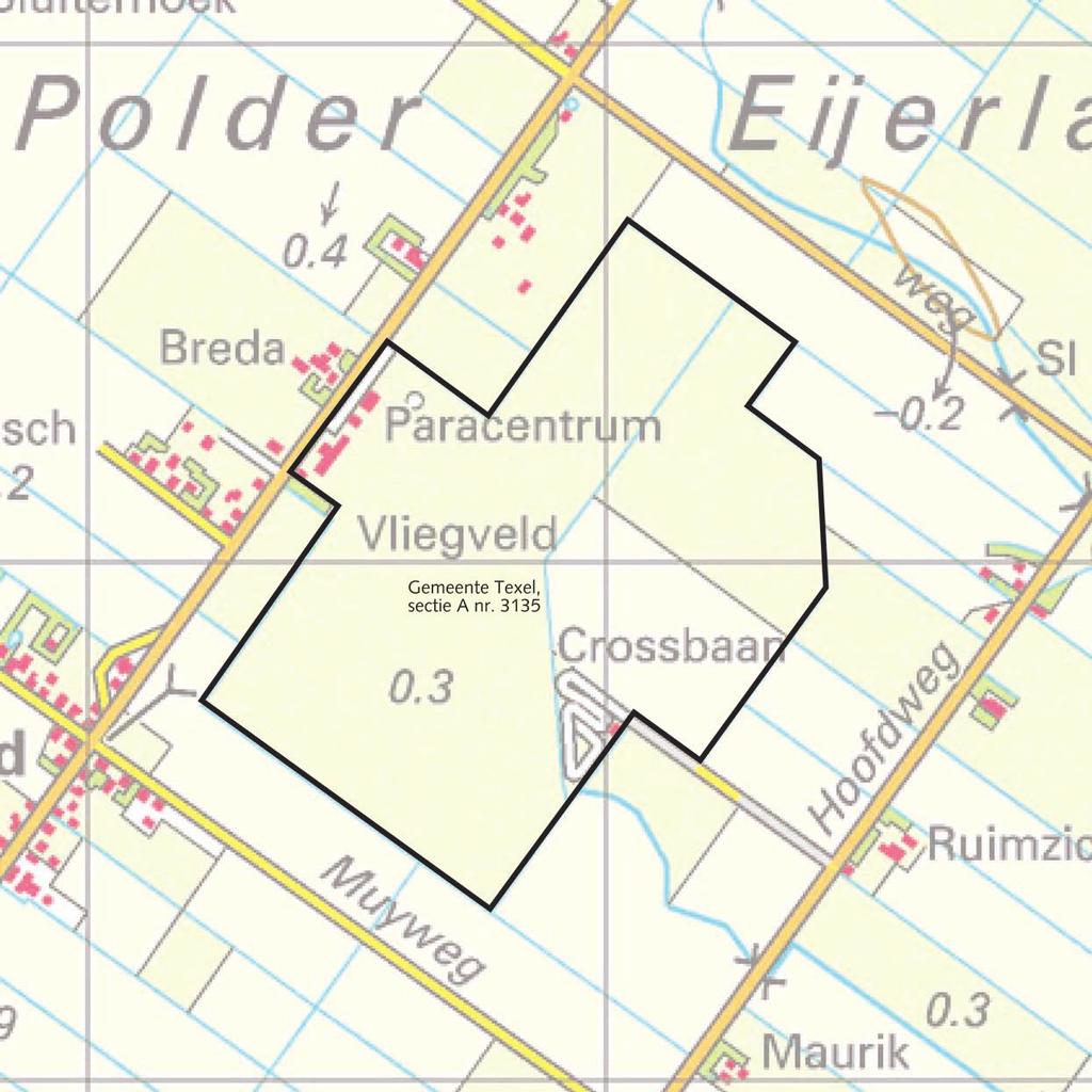 luchthaven Texel Kaart met kadastrale aanduidingen grens