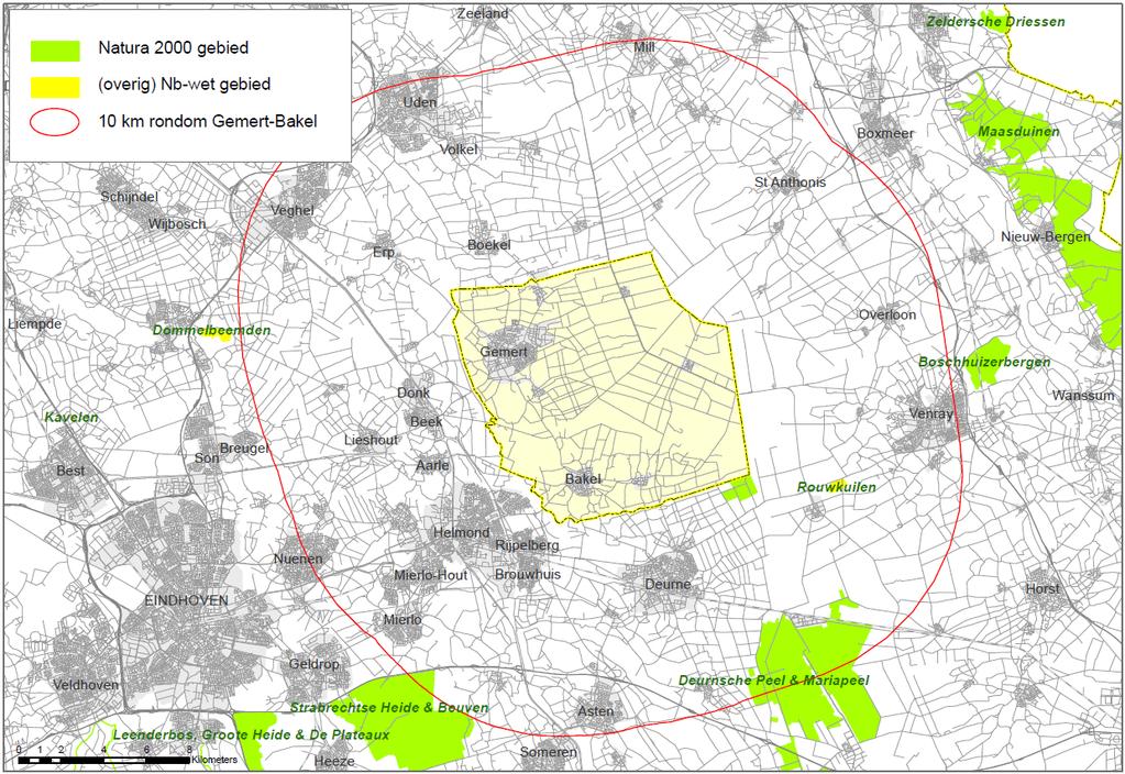 Figuur 3: Natura 2000 gebieden en overige Nb-wet gebieden in de omgeving van Gemert-Bakel 1.