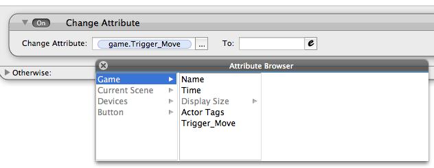 5. Voeg als te veranderen Attribute 'game.triggermove' toe. (zie eventueel deel 2). 6. Vul als waarde het getal "1" in.