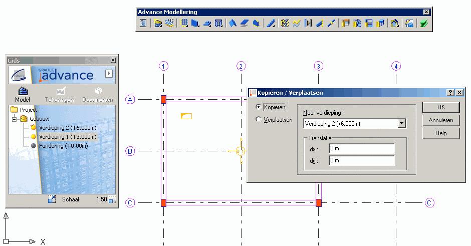 Model 4: KOPIEER SPARINGEN De functie Kopiëren of verplaatsen van elementen kan nu ook gebruikt worden voor het kopiëren van de ene verdieping naar de andere.