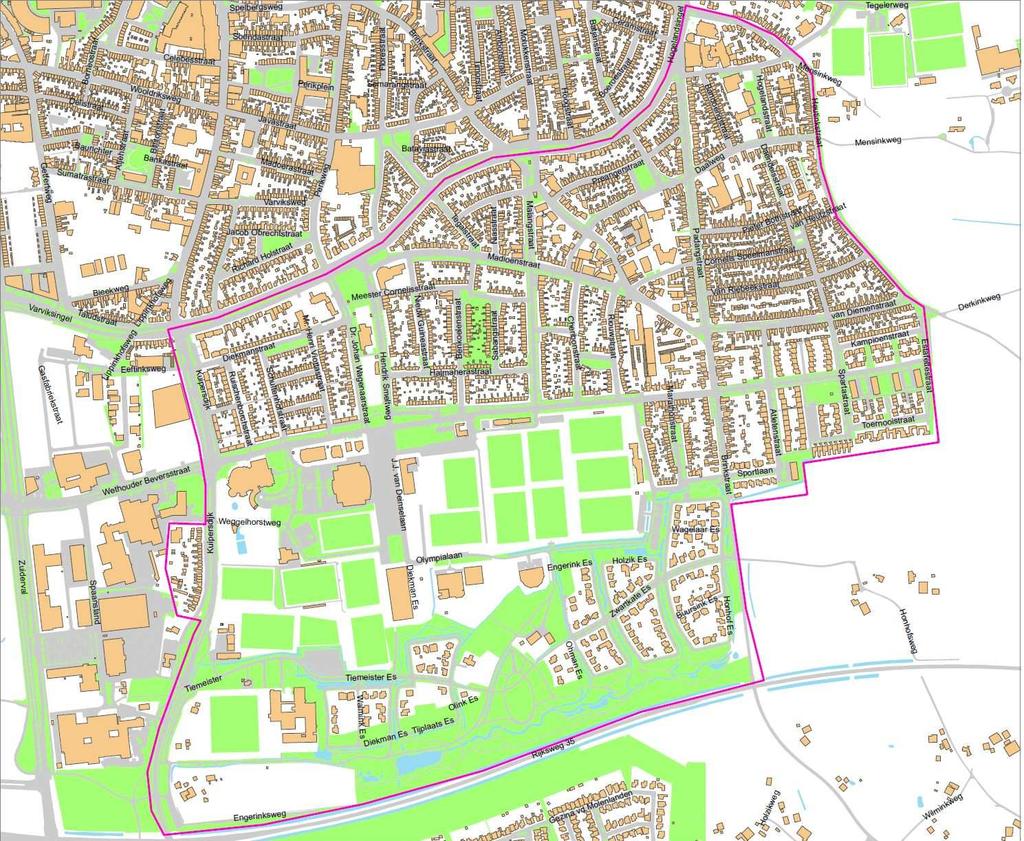 1. Inleiding De buurt Diekman/Hogeland-Zuid is gelegen in Enschede Oost. Figuur 1 laat zien welke straten tot deze buurt behoren. Figuur 1 Diekman/Hogeland-Zuid. Respons Diekman/ Hogeland-Zuid telt 2.