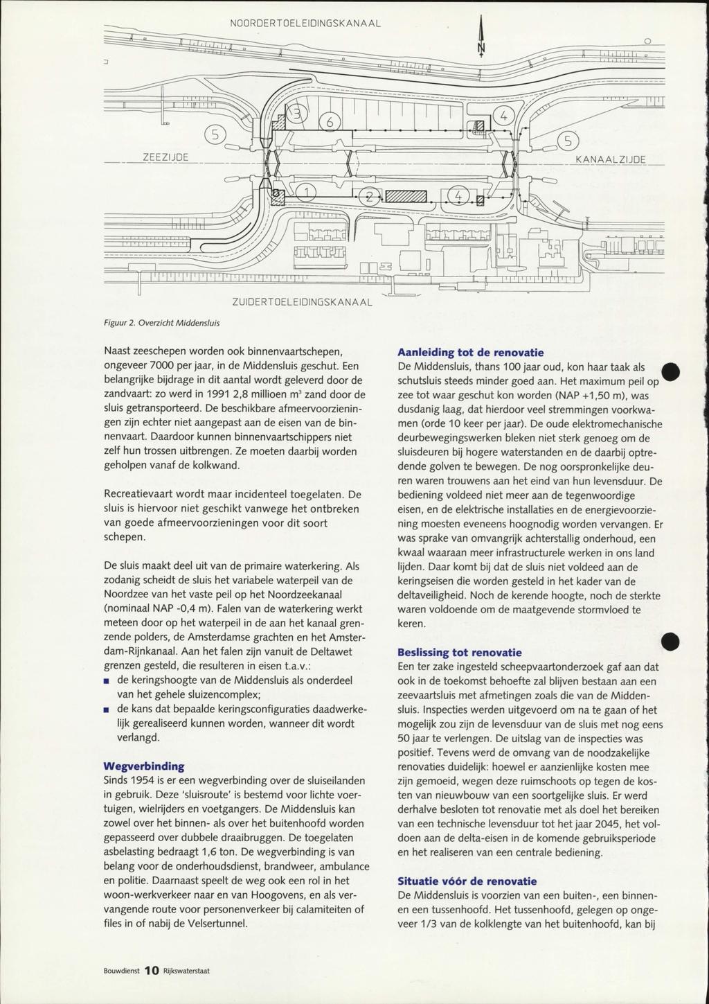 NOORDERTOELEIDINQSKANAAL ZUIDERTOELEIDINGSKANAAL Figuur 2. Overzicht Middensluis Naast zeeschepen worden ook binnenvaartschepen, ongeveer 7000 per jaar, in de Middensluis geschut.
