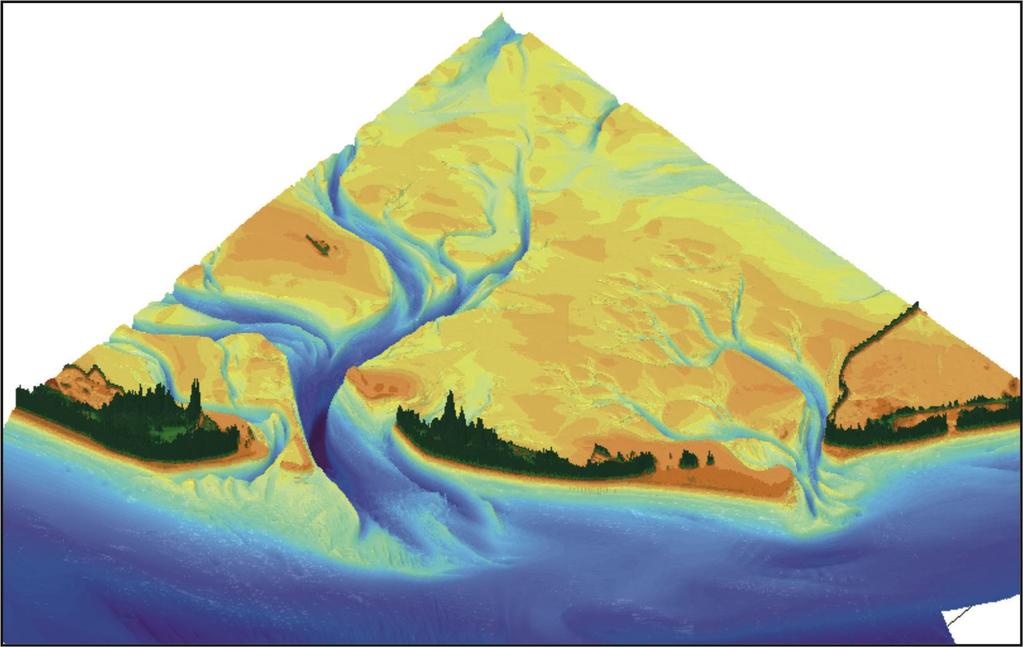 4 Quasi 3D impressie van het eiland Vlieland, dat ingesloten is door het