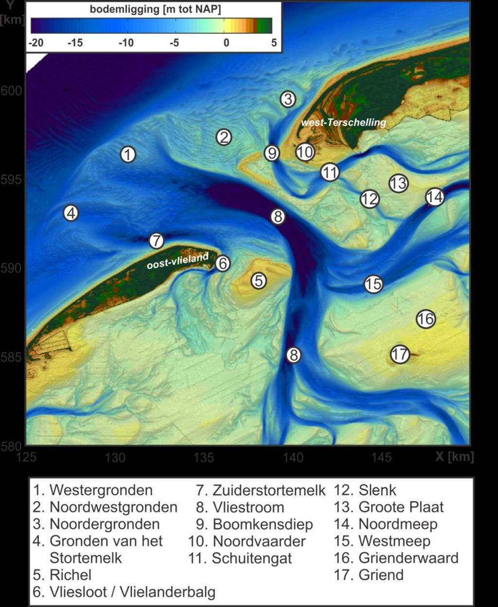 3.3.3 Ontwikkeling van het Zeegat van het Vlie 6 3.3.3.1 Ligging van platen en geulen. Figuur 3.