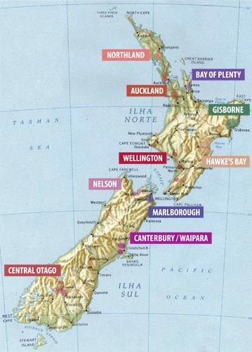 Wijnregio s Nieuw-Zeeland North Island Auckland Waikato en Bay of Plenty Gisborne Hawke s Bay