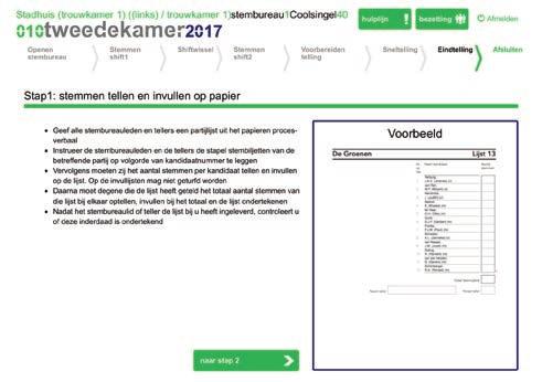 Hoofdstuk 6 Telling Stap 1 Sneltelling De voorzitter maakt nu de stembus open en leegt de bus op de grond. Op de grond maken de leden een grote cirkel met nummerbordjes, met een duidelijke looproute.