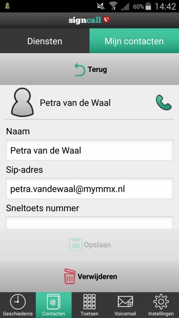 Contacten (2) 1. Klik op de naam van een contactpersoon. 2. De gegevens van de contactpersoon worden getoond. 3.