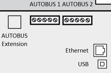 Figuur 4 : Aanduiding aansluitingen Micros+ Onderstaand schema toont hoe de Micros+ verder uit te breiden is met 2 extra bussen en op deze manier een totaal van maximum 124 interfaces kan aansturen.