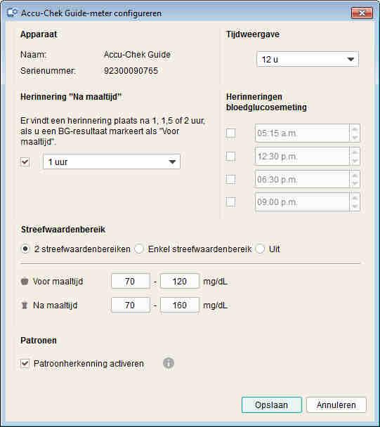 Meter configureren (Accu-Chek Guide en Accu-Chek Instant): Sluit een van deze apparaten aan om het in het apparaat gebruikte