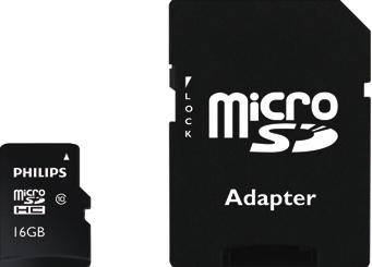 SDHC/XC Class10 + adapter 10, 50 Deze Philips Micro SDHC/XC Class 10 geheugenkaart kan gebruikt worden in