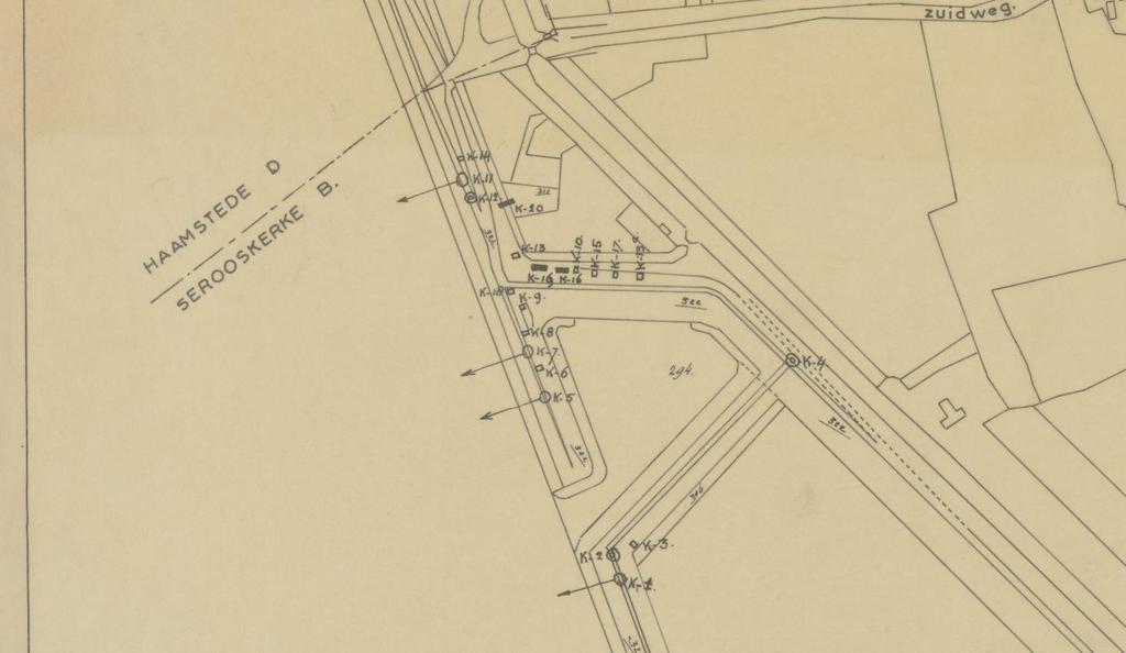 Afbeelding: een uitsnede van de kaart van het bunkercomplex bij Schelphoek. Bron: Nationaal Archief, 2.13.167, inv.nr. 414.