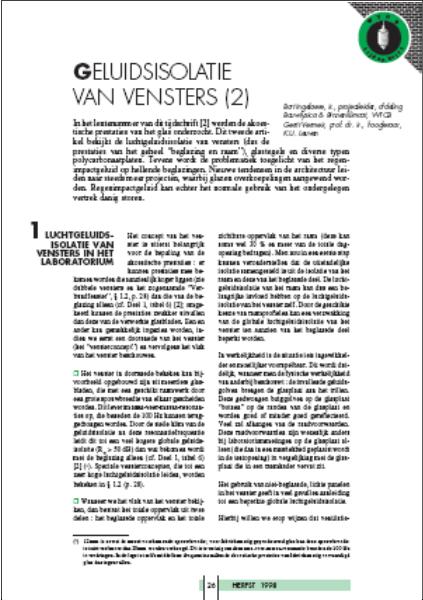 Geluidisolatie van vensters Voorzetramen ( Verbundvenster ) Bijzonder moeilijke voorspelling, kan ook geluidisolatie verminderen!