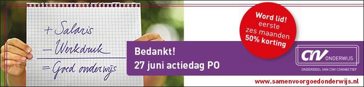 Veendam, 19 juni 2017 1686,45 De actiedag primair onderwijs is een succes geworden! Meer dan 95 procent van de scholen deed mee aan de actie.