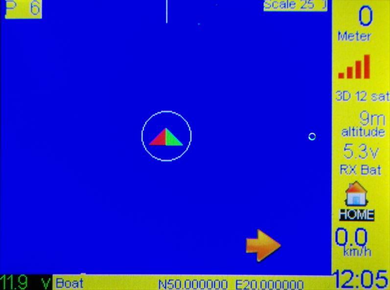 In dit voorbeeld zijn we precies op het doel gearriveerd. De cirkel is precies om de middenmarker. Start met vissen!